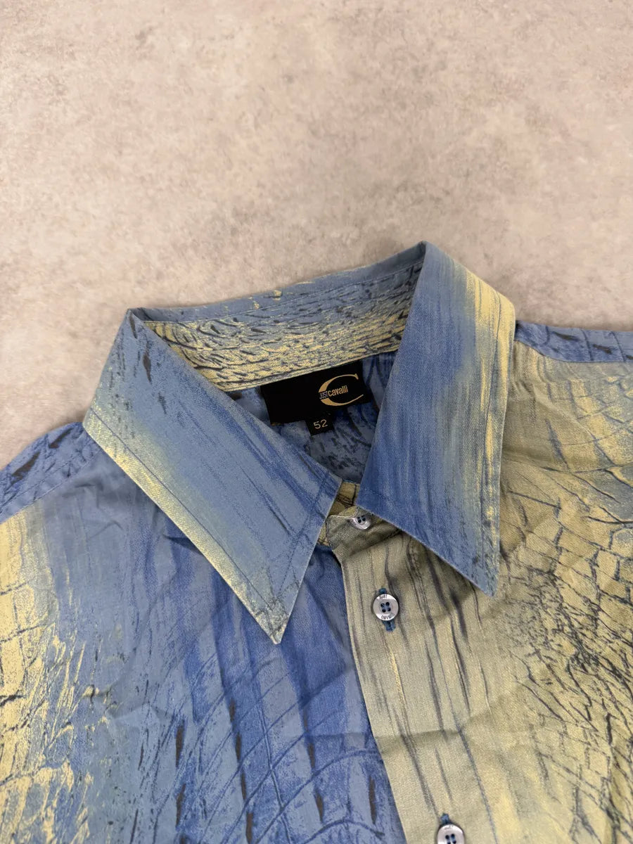 SS2002 Cavalli Blue & Beige Crocodile Effect Shirt nxvuoKK 9