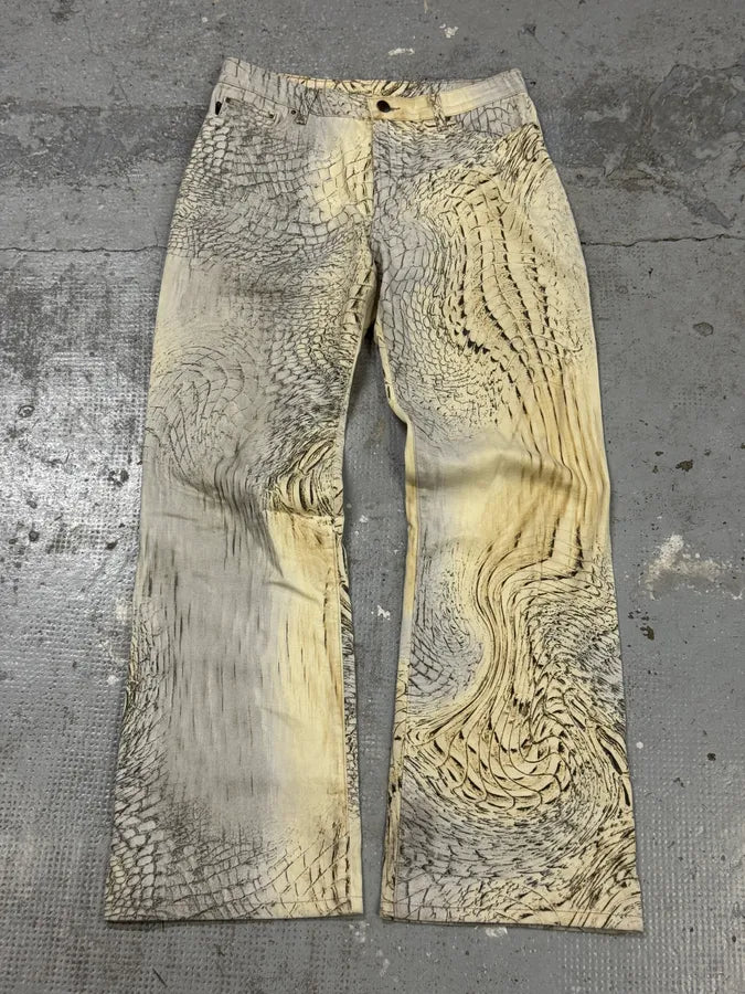 SS2002 Cavalli Crocodile Effect Beige Sand Pants JTDRzQS 0
