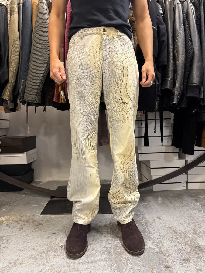 SS2002 Cavalli Crocodile Effect Beige Sand Pants JTDRzQS 1