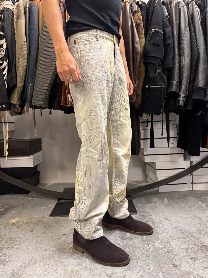 SS2002 Cavalli Crocodile Effect Beige Sand Pants JTDRzQS 2
