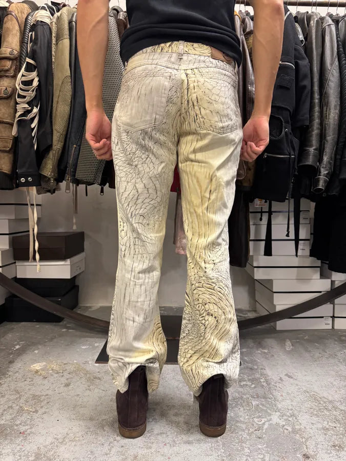 SS2002 Cavalli Crocodile Effect Beige Sand Pants JTDRzQS 3