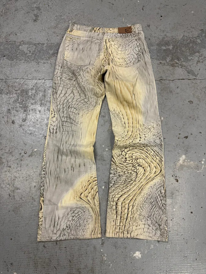 SS2002 Cavalli Crocodile Effect Beige Sand Pants JTDRzQS 4