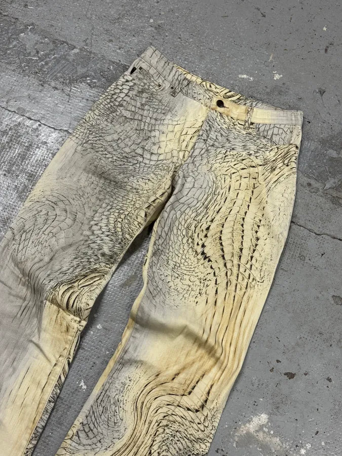 SS2002 Cavalli Crocodile Effect Beige Sand Pants JTDRzQS 5