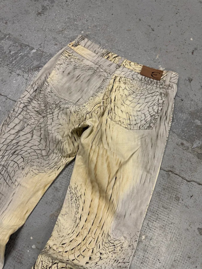 SS2002 Cavalli Crocodile Effect Beige Sand Pants JTDRzQS 6