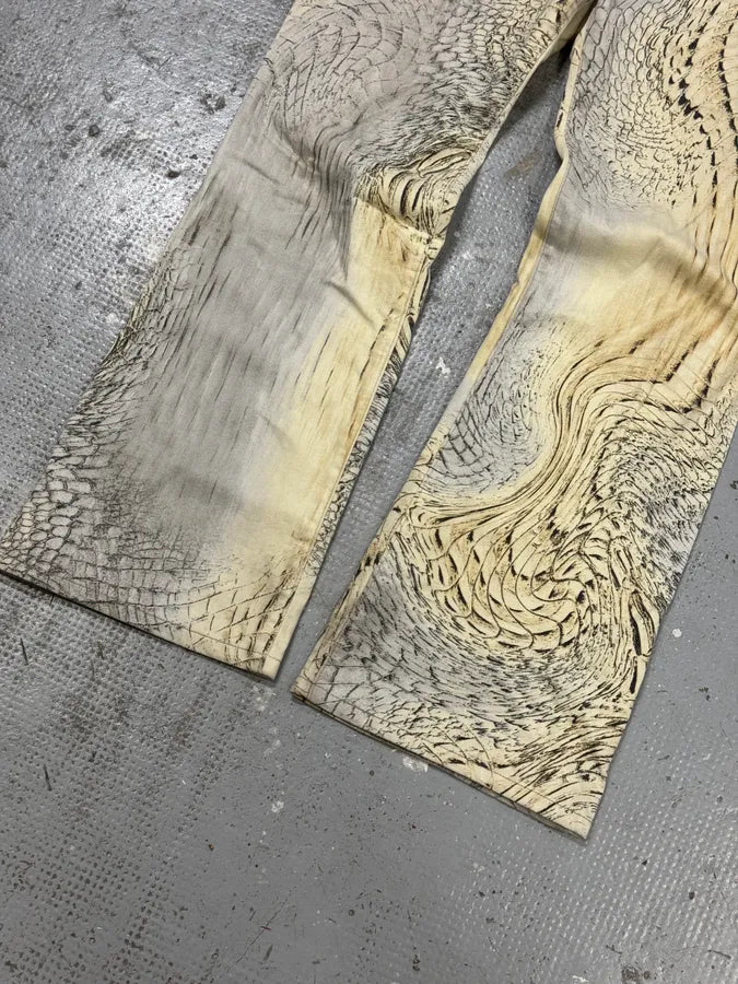 SS2002 Cavalli Crocodile Effect Beige Sand Pants JTDRzQS 7