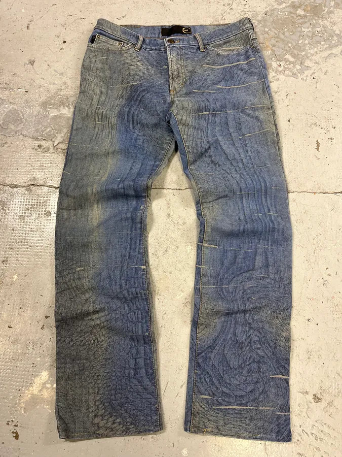 SS2002 Cavalli Crocrodile Effect Aqua Blue Denim Jeans TTJkFFI 0