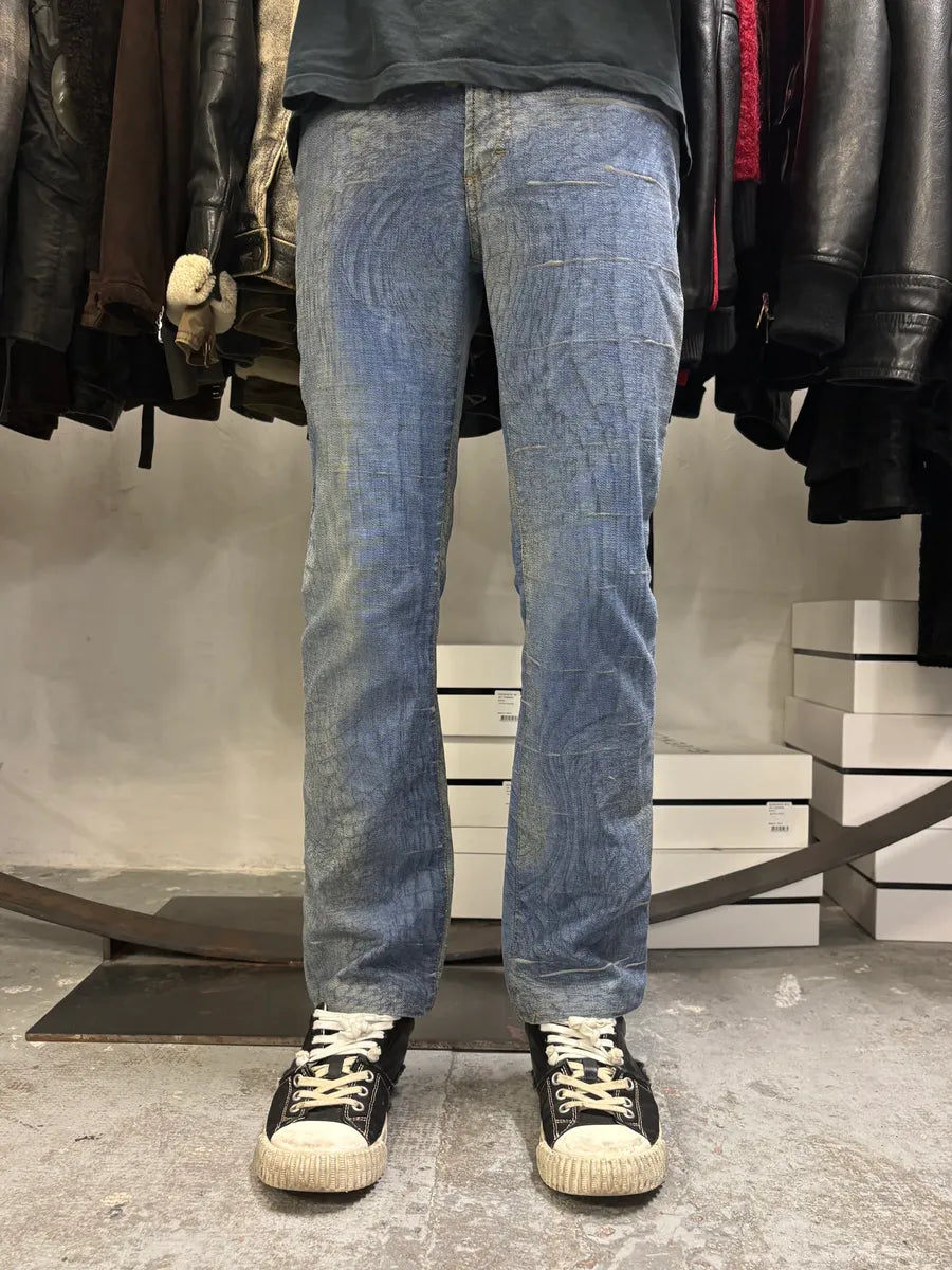 SS2002 Cavalli Crocrodile Effect Aqua Blue Denim Jeans TTJkFFI 1