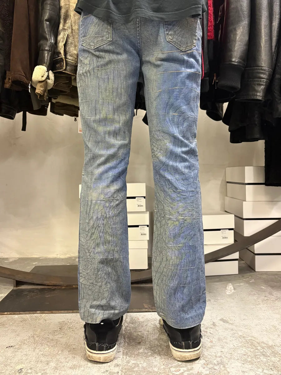 SS2002 Cavalli Crocrodile Effect Aqua Blue Denim Jeans TTJkFFI 3