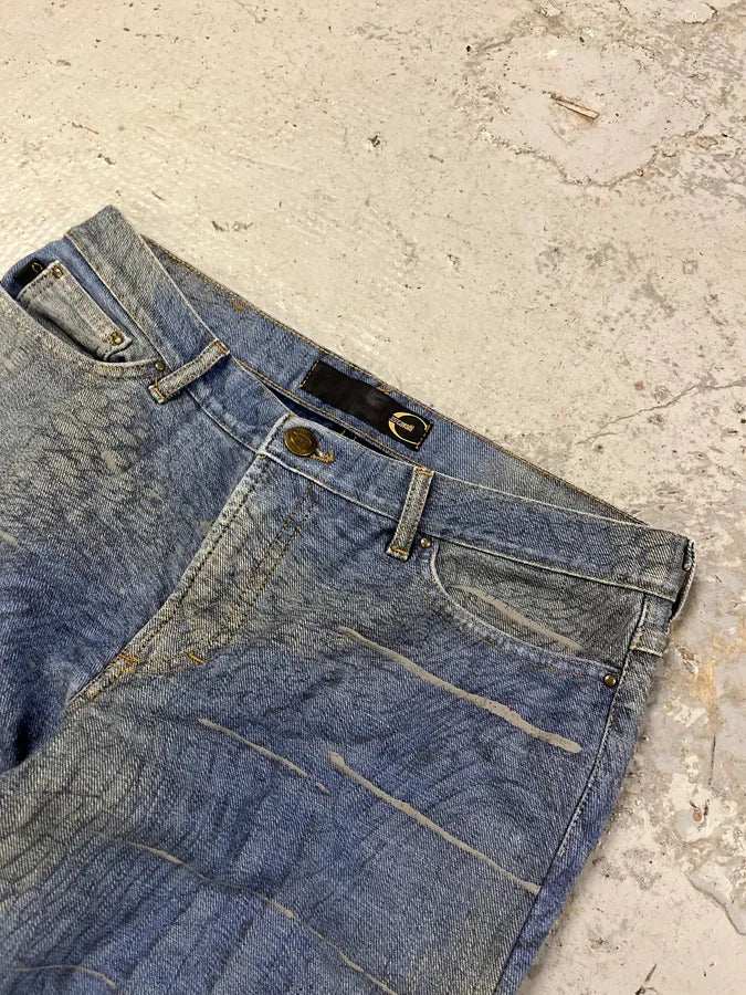SS2002 Cavalli Crocrodile Effect Aqua Blue Denim Jeans TTJkFFI 5
