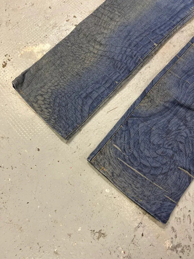 SS2002 Cavalli Crocrodile Effect Aqua Blue Denim Jeans TTJkFFI 6