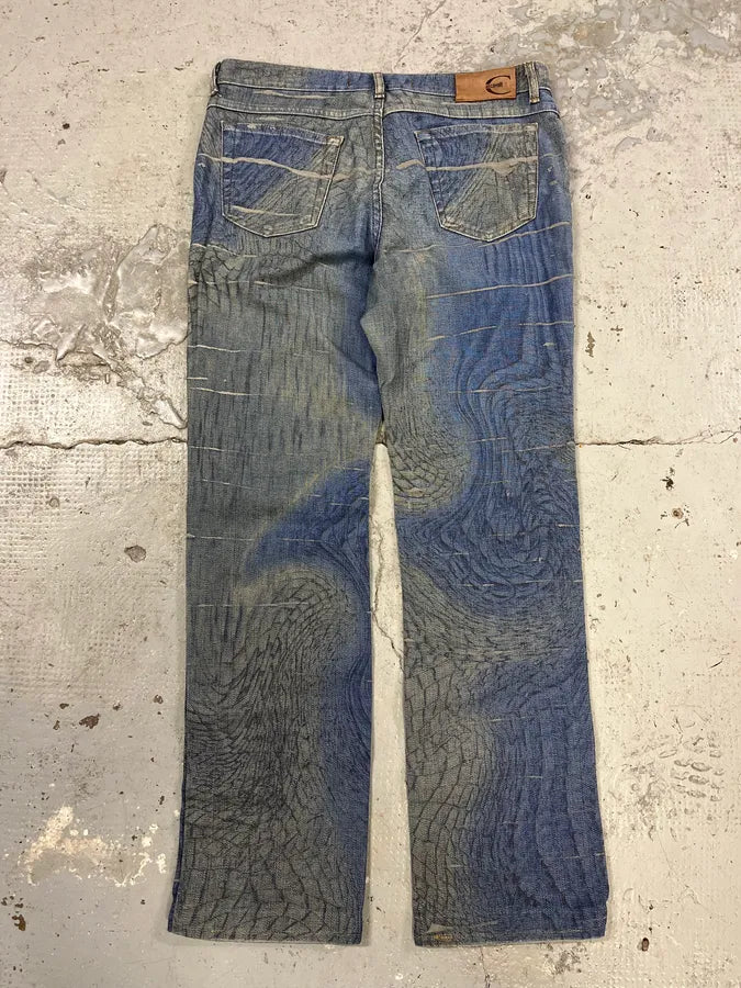 SS2002 Cavalli Crocrodile Effect Aqua Blue Denim Jeans TTJkFFI 7