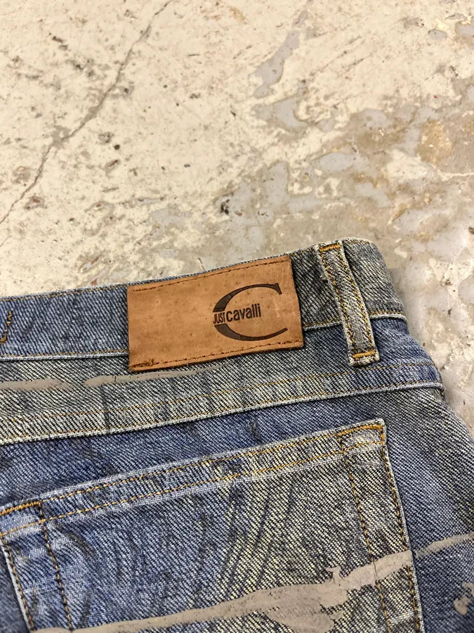 SS2002 Cavalli Crocrodile Effect Aqua Blue Denim Jeans TTJkFFI 9