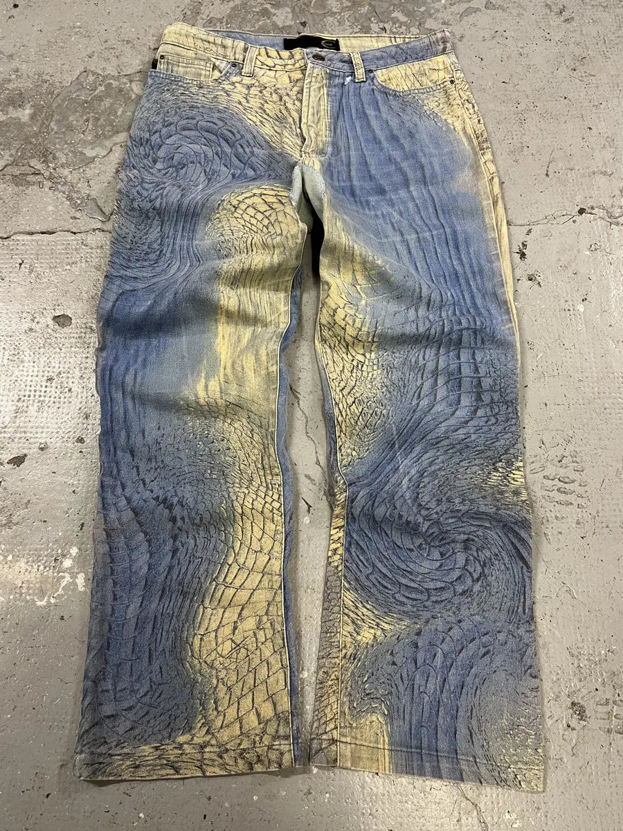 SS2002 Cavalli Eroded Blue Sky & Beige Sand Pants  (S/M) sWMkdQR 0