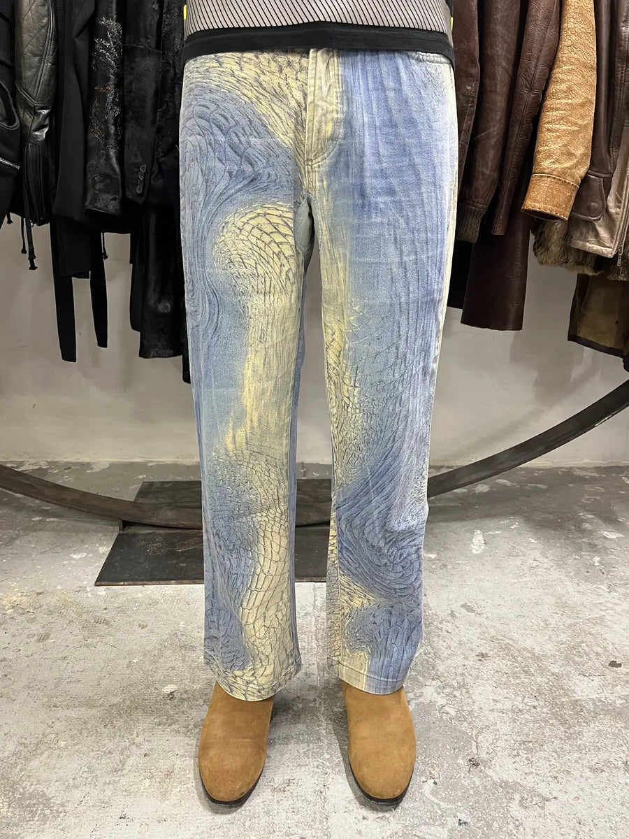 SS2002 Cavalli Eroded Blue Sky & Beige Sand Pants  (S/M) sWMkdQR 1