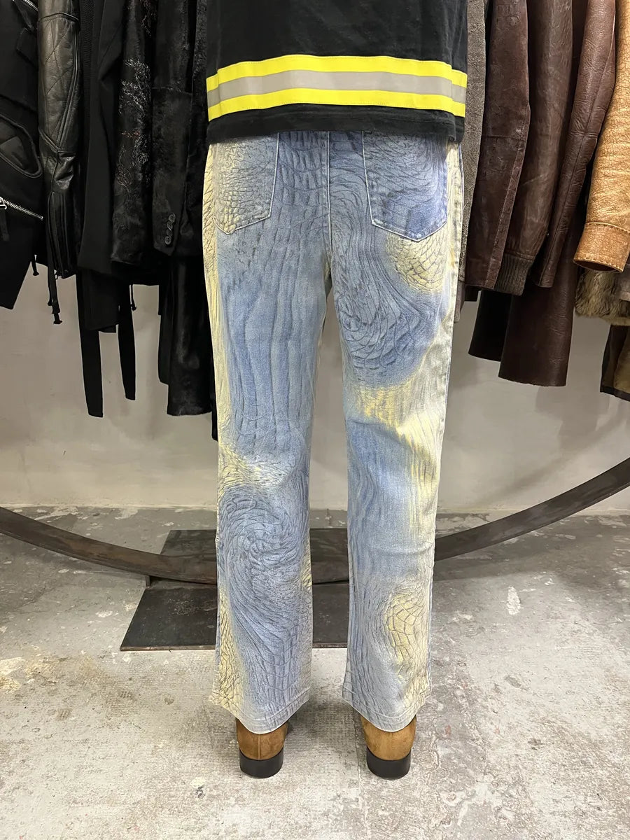 SS2002 Cavalli Eroded Blue Sky & Beige Sand Pants  (S/M) sWMkdQR 2