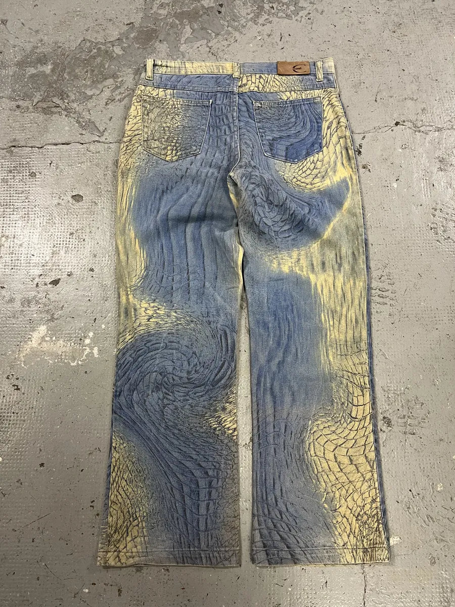 SS2002 Cavalli Eroded Blue Sky & Beige Sand Pants  (S/M) sWMkdQR 3