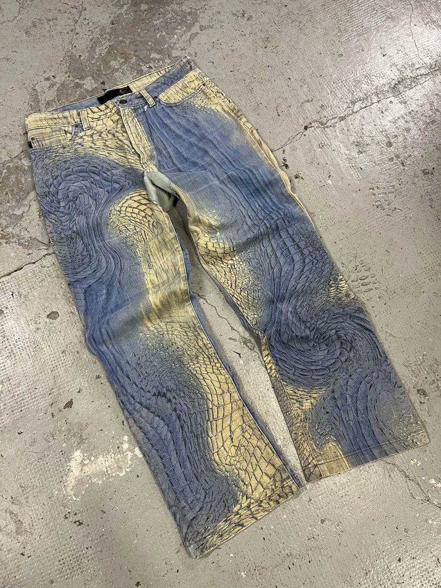 SS2002 Cavalli Eroded Blue Sky & Beige Sand Pants  (S/M) sWMkdQR 4