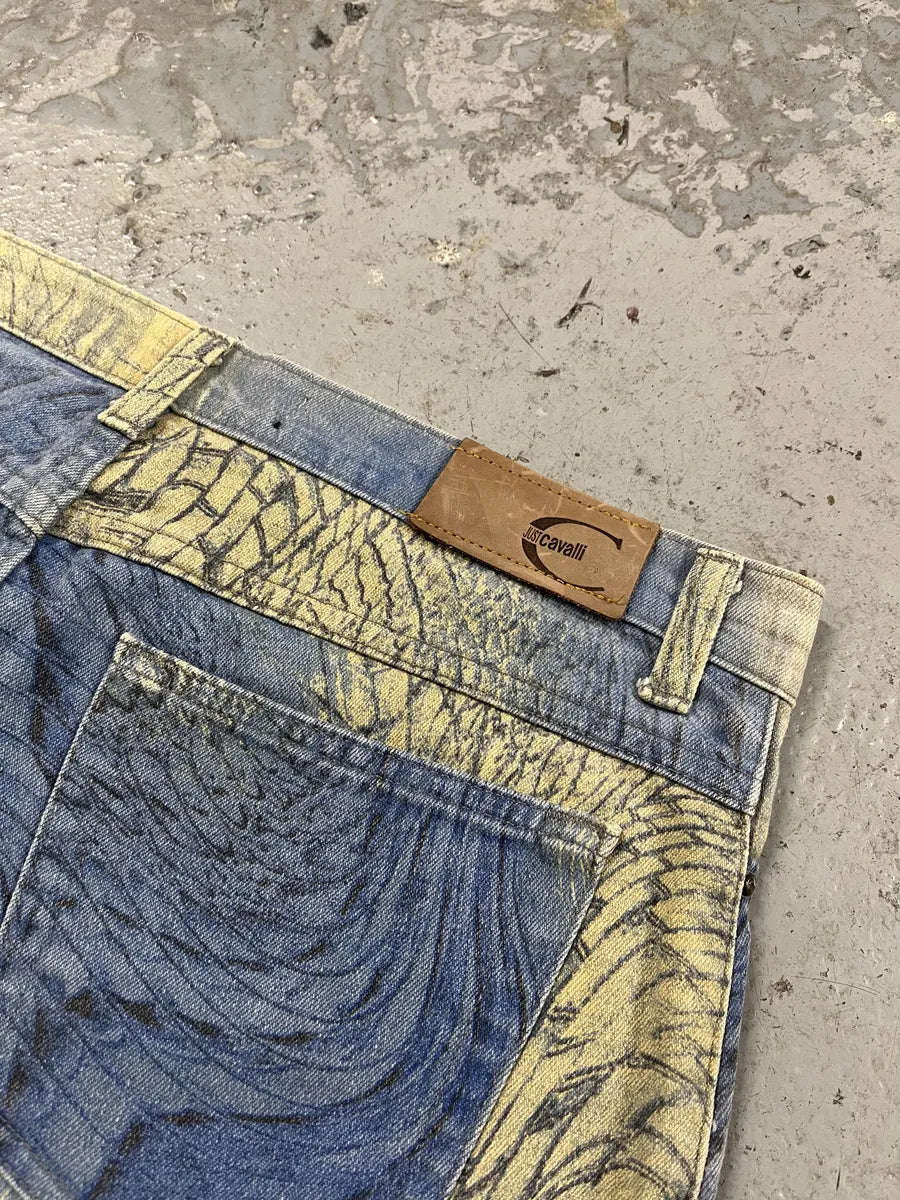 SS2002 Cavalli Eroded Blue Sky & Beige Sand Pants  (S/M) sWMkdQR 6
