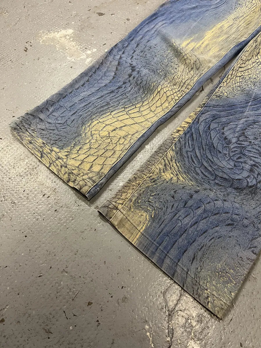 SS2002 Cavalli Eroded Blue Sky & Beige Sand Pants  (S/M) sWMkdQR 7