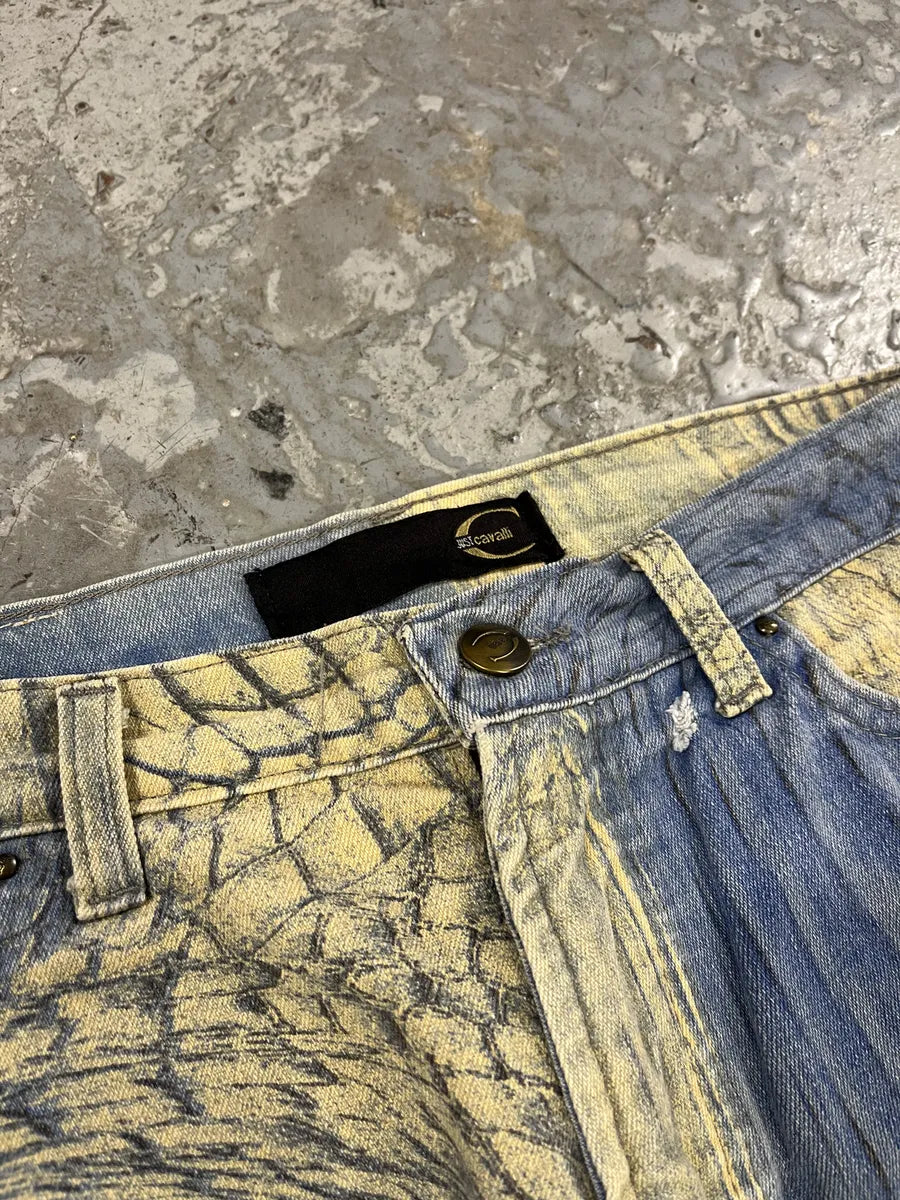 SS2002 Cavalli Eroded Blue Sky & Beige Sand Pants  (S/M) sWMkdQR 8