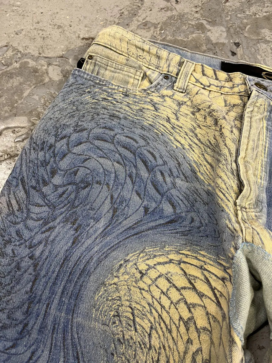 SS2002 Cavalli Eroded Blue Sky & Beige Sand Pants  (S/M) sWMkdQR 9