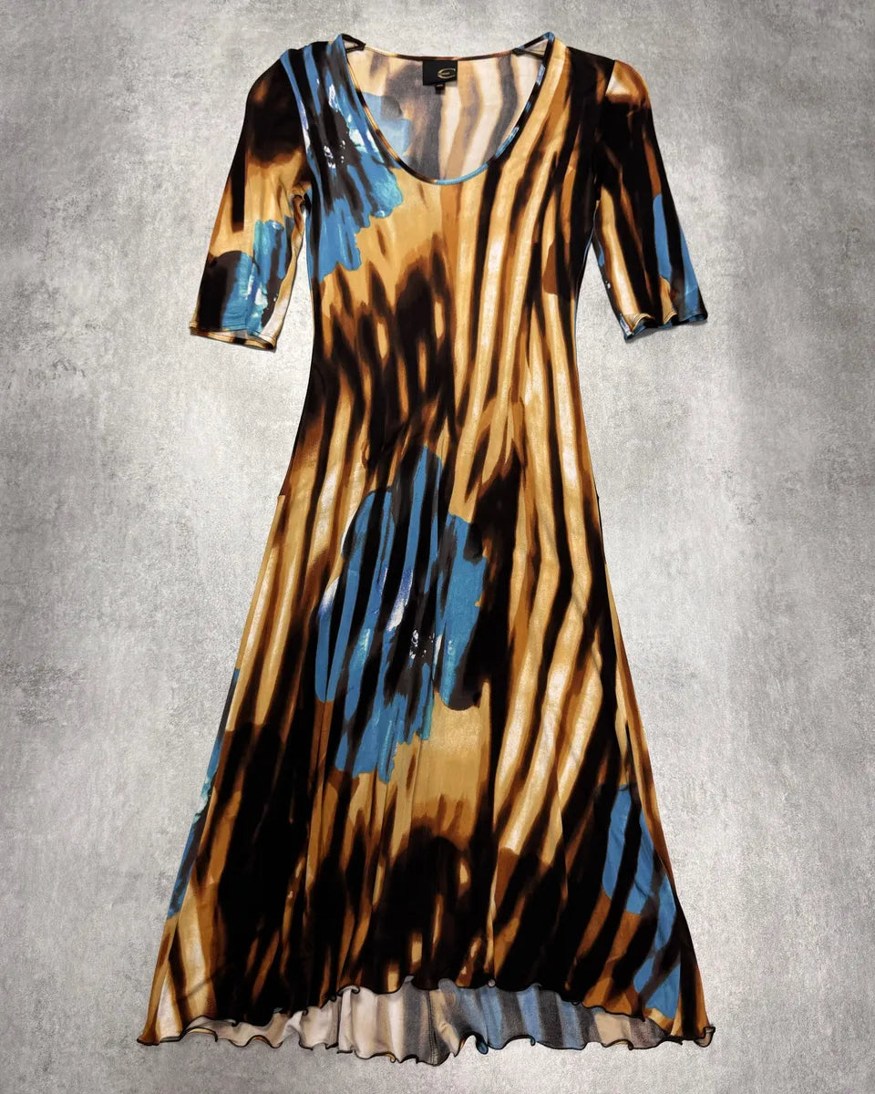 SS2002 Cavalli Psychedelic Hallucination Blue Flowers Mid Dress yebKXvY 0
