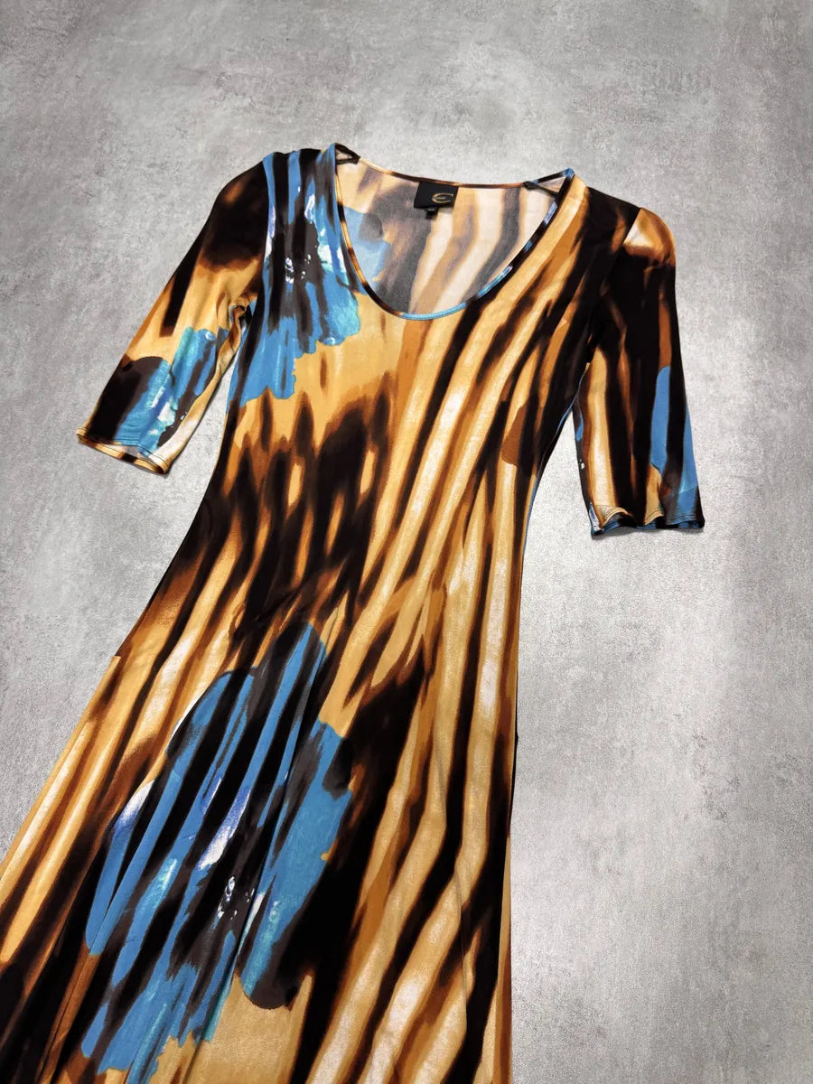 SS2002 Cavalli Psychedelic Hallucination Blue Flowers Mid Dress yebKXvY 1