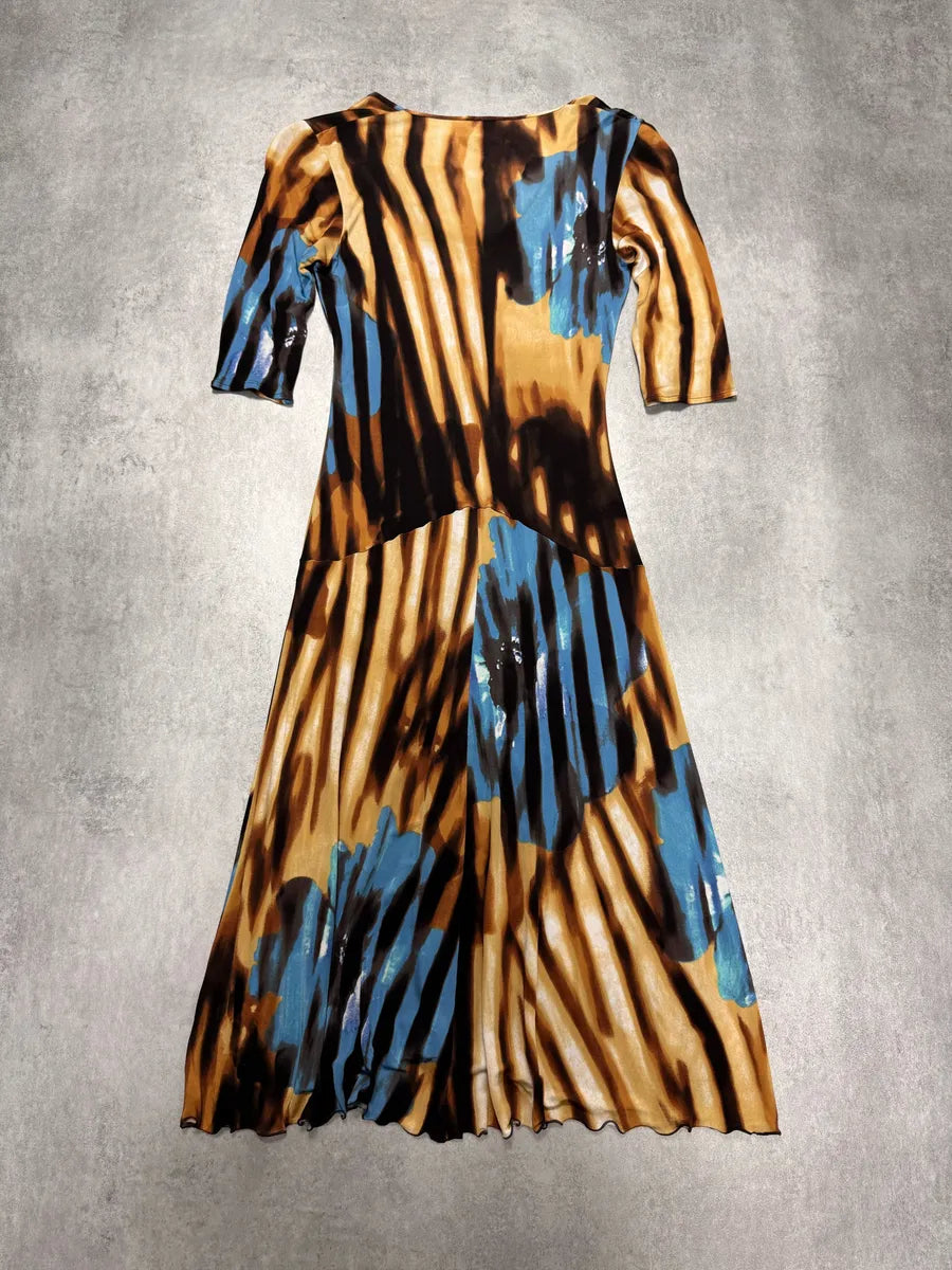 SS2002 Cavalli Psychedelic Hallucination Blue Flowers Mid Dress yebKXvY 3