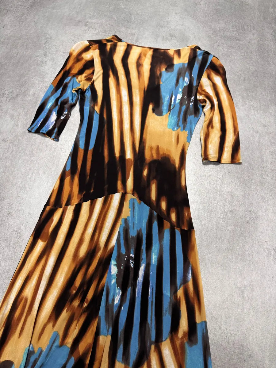 SS2002 Cavalli Psychedelic Hallucination Blue Flowers Mid Dress yebKXvY 4