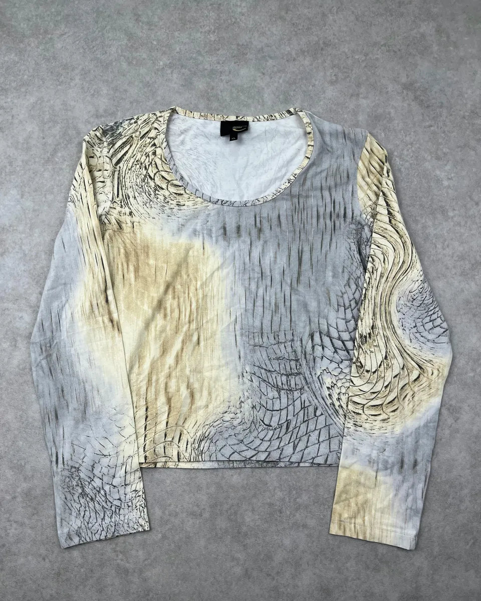 SS2002 Cavalli Sand Beige Crocodile Effect Longsleeve Top rUSihyG 0