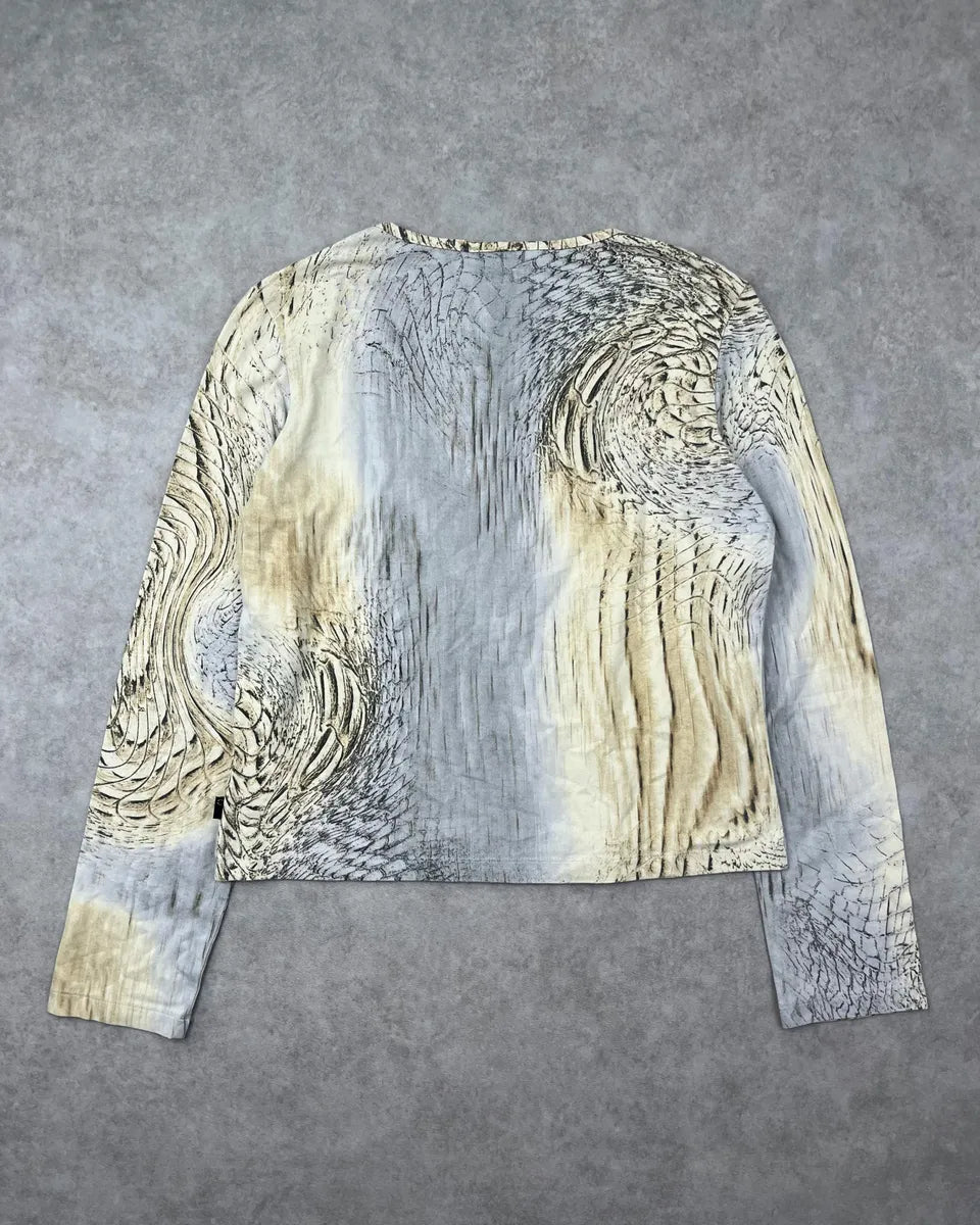 SS2002 Cavalli Sand Beige Crocodile Effect Longsleeve Top rUSihyG 1
