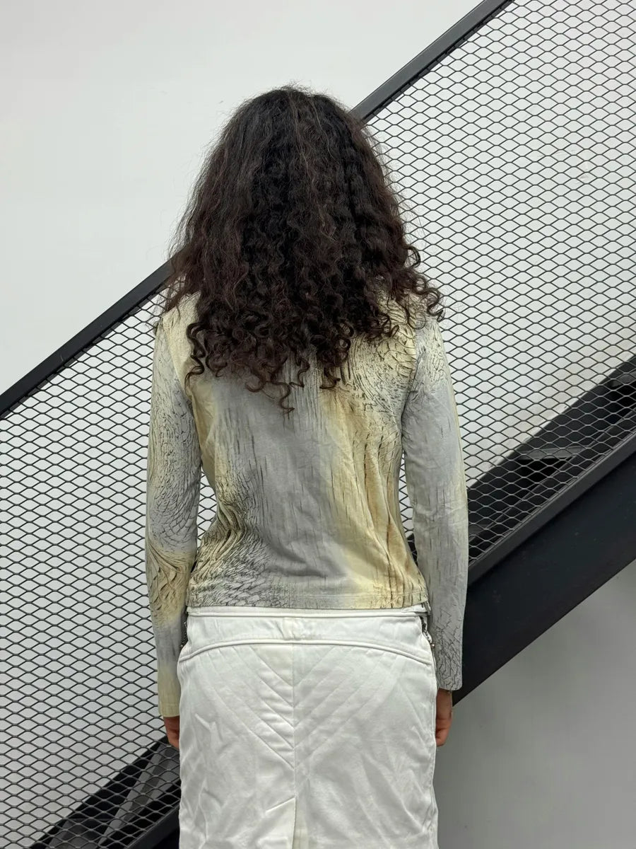 SS2002 Cavalli Sand Beige Crocodile Effect Longsleeve Top rUSihyG 3