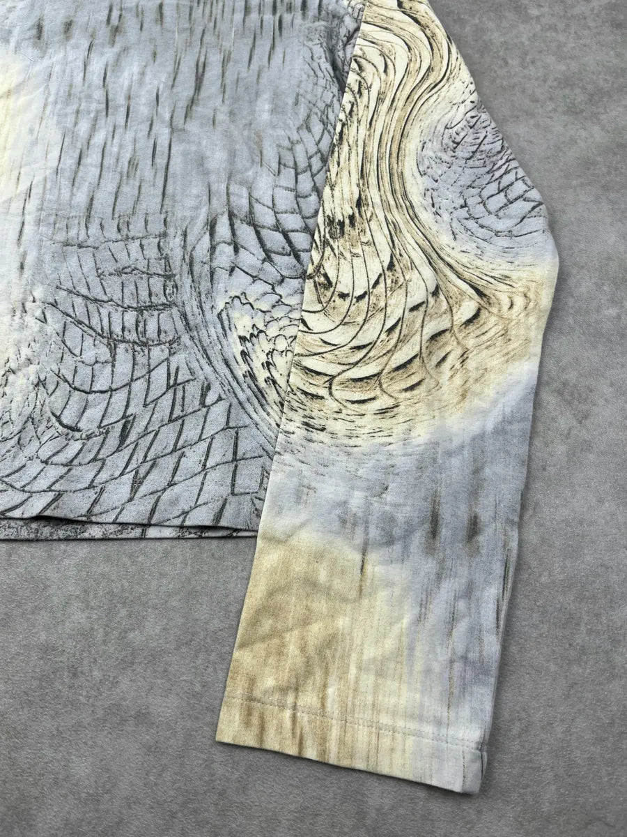 SS2002 Cavalli Sand Beige Crocodile Effect Longsleeve Top rUSihyG 4