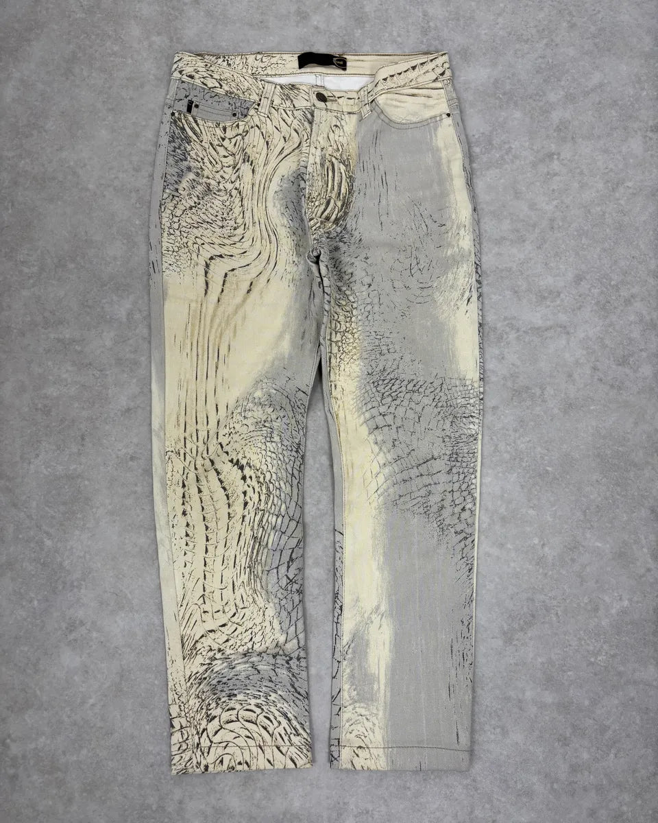 SS2002 Cavalli Sand Yellow & Grey Crocodile Effect Pants EKVdwUr 0