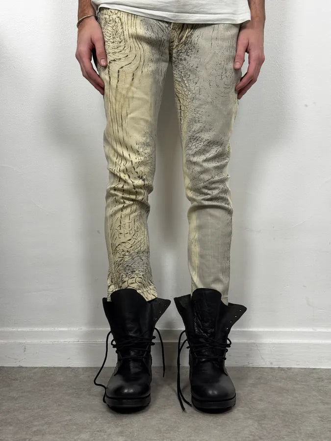 SS2002 Cavalli Sand Yellow & Grey Crocodile Effect Pants EKVdwUr 1