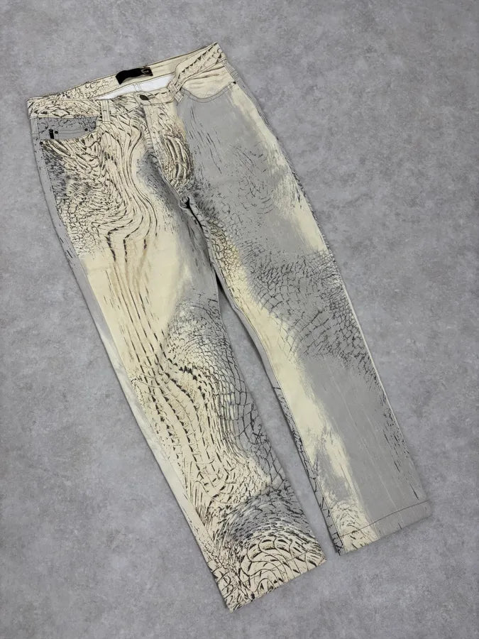 SS2002 Cavalli Sand Yellow & Grey Crocodile Effect Pants EKVdwUr 4