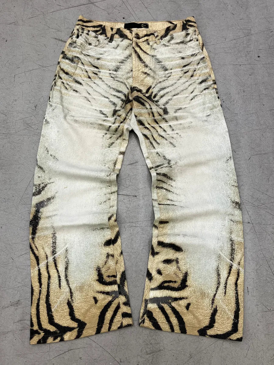 SS2002 Cavalli Zebra Beige White Flared Pants hARuvFt 0