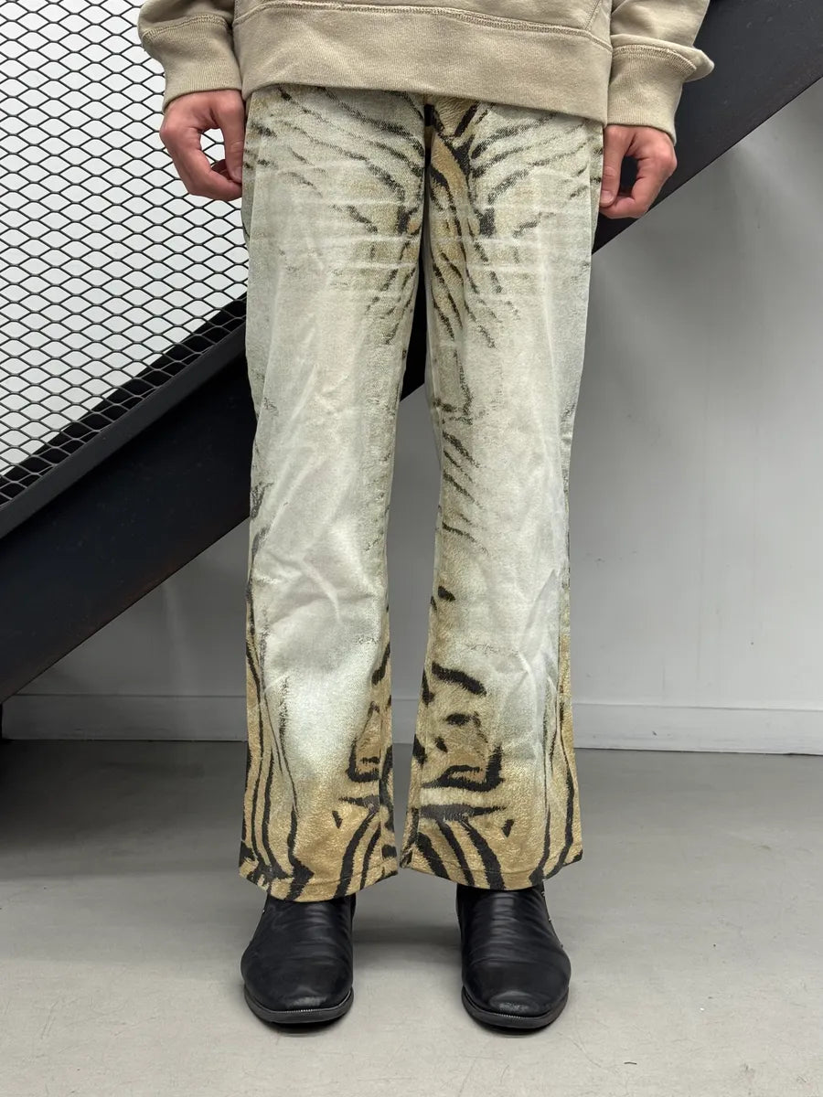 SS2002 Cavalli Zebra Beige White Flared Pants hARuvFt 1