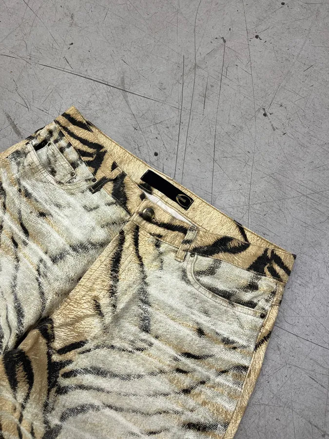 SS2002 Cavalli Zebra Beige White Flared Pants hARuvFt 5