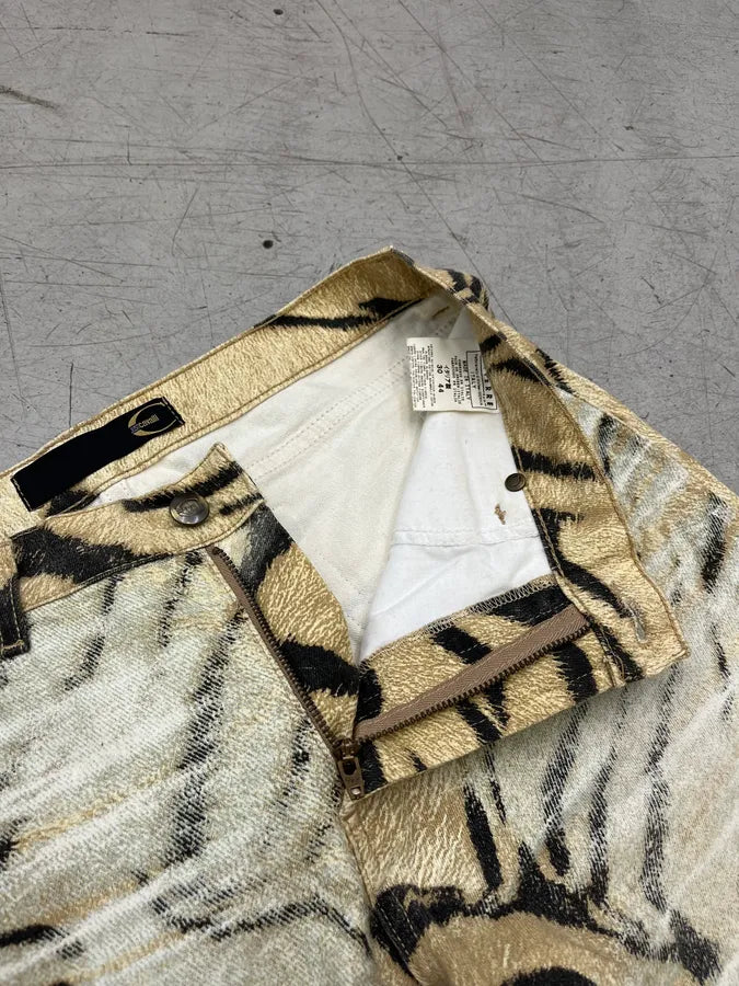 SS2002 Cavalli Zebra Beige White Flared Pants hARuvFt 7
