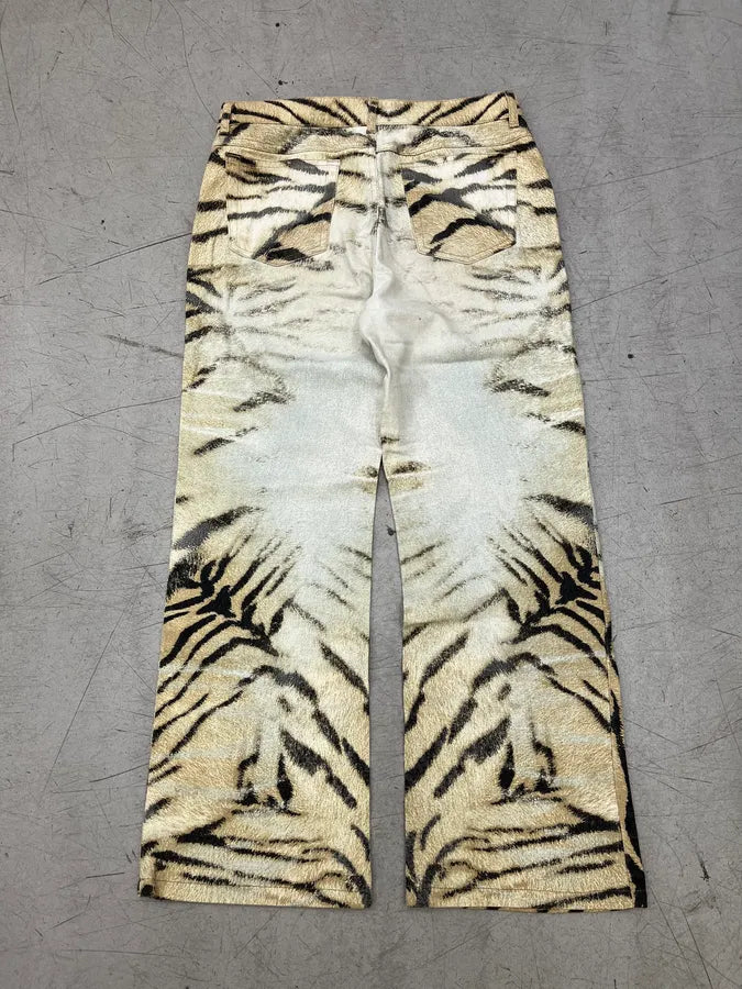 SS2002 Cavalli Zebra Beige White Flared Pants hARuvFt 8