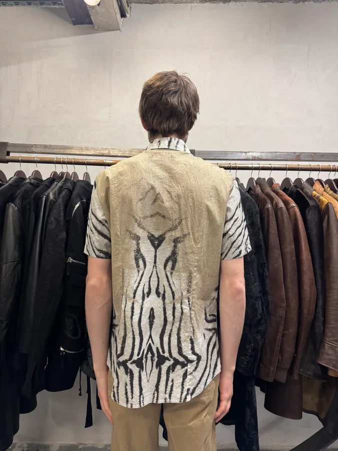 SS2002 Cavalli Zebra Camel Faded Short Sleeves Shirt CrmzBBR 2