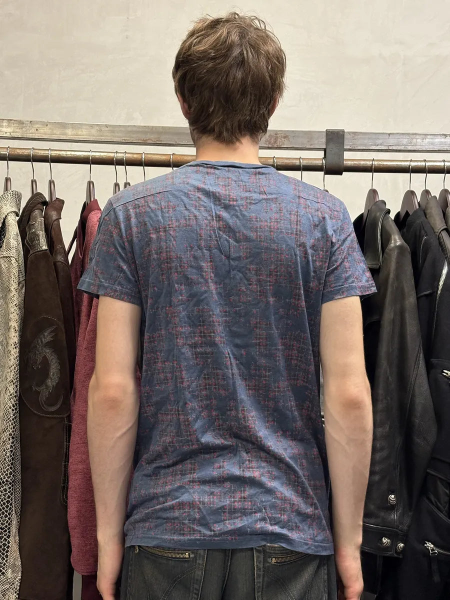 SS2002 Dior Blue & Red Check Tagged Abstract T-Shirt ZVircTB 1