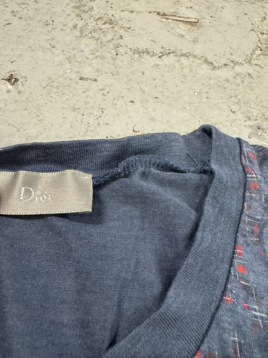 SS2002 Dior Blue & Red Check Tagged Abstract T-Shirt ZVircTB 7