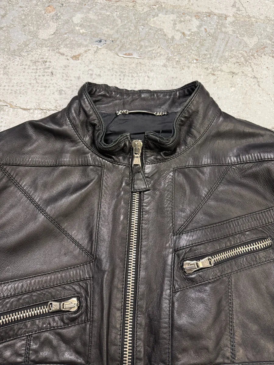 SS2002 Dolce & Gabbana Black Multi Zips Biker Leather Jacket with Detachable Sleeves bFzNTxO 10