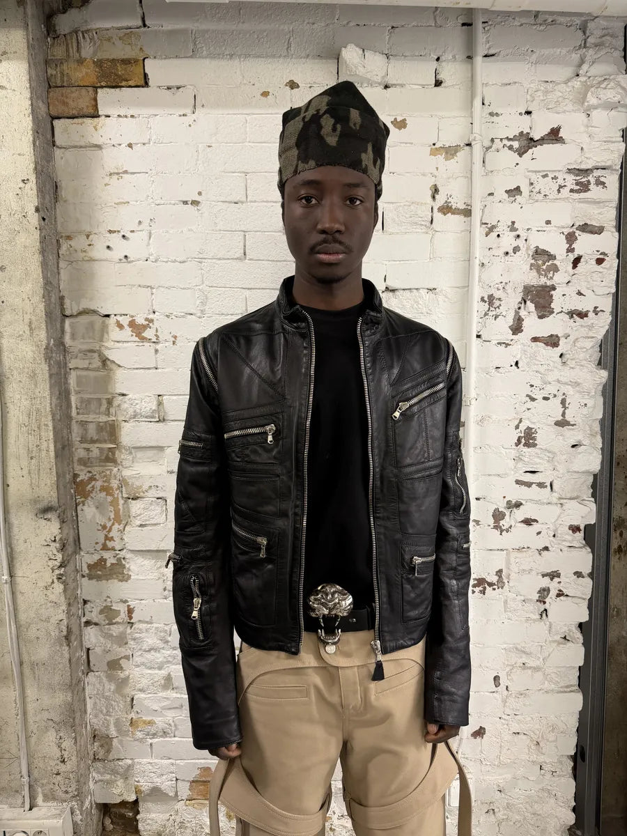 SS2002 Dolce & Gabbana Black Multi Zips Biker Leather Jacket with Detachable Sleeves bFzNTxO 2