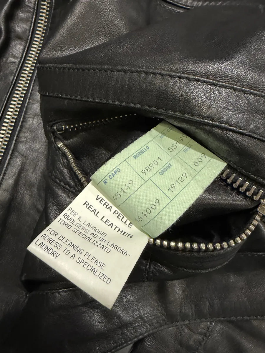 SS2002 Dolce & Gabbana Black Multi Zips Biker Leather Jacket with Detachable Sleeves bFzNTxO 6