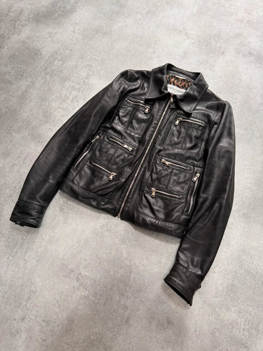 SS2002 Dolce & Gabbana Cargo Black Multi Zips Leather Jacket GomFvYa 3