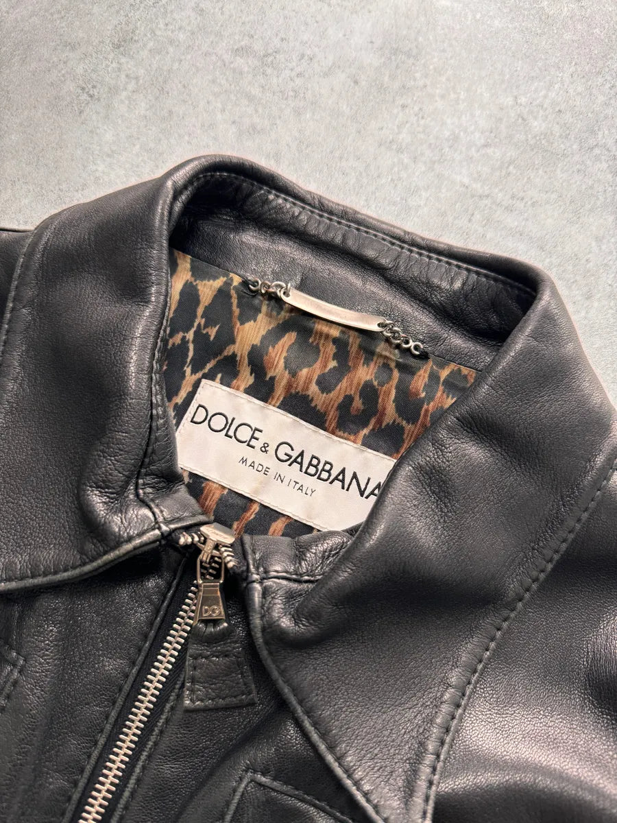SS2002 Dolce & Gabbana Cargo Black Multi Zips Leather Jacket GomFvYa 4