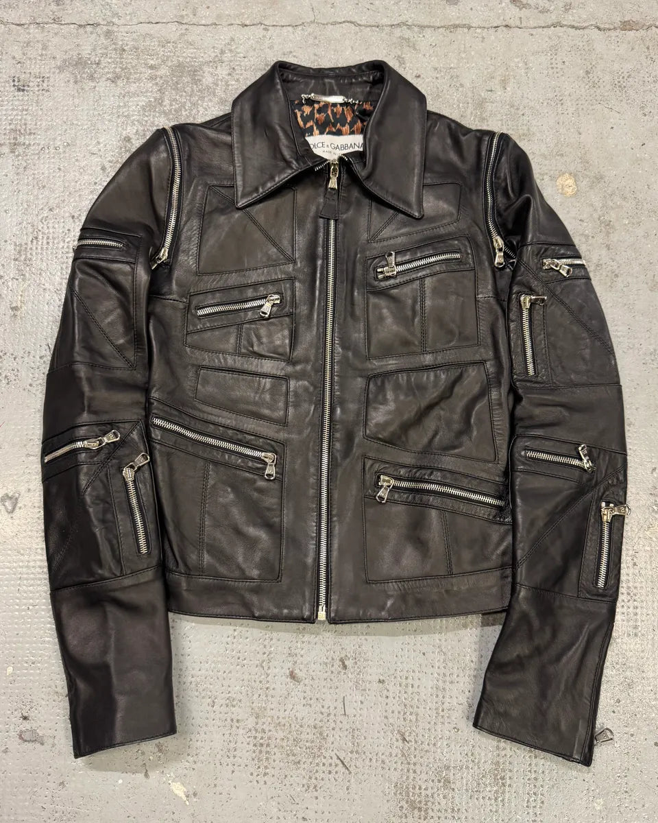 SS2002 Dolce & Gabbana Multi-Zip Cropped Leather Jacket cWjVeDR 0